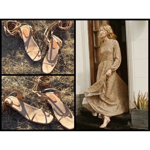 💕DOEN💕 Basque Sandal Saltillo Tan 100% Leather 7 NWT Lace Up Flats - Picture 1 of 16